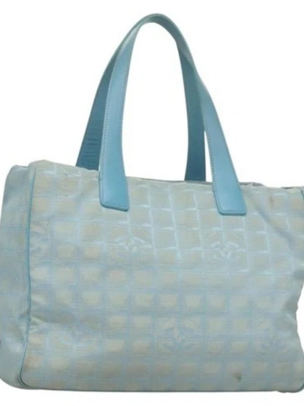 CHANEL New Travel line Tote Bag Light Blue Silver CC Auth 133486